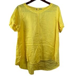 Magaschoni 100% Linen Sunflower Yellow Blouse High Low‎ Hem Lagenlook Sz L Shirt